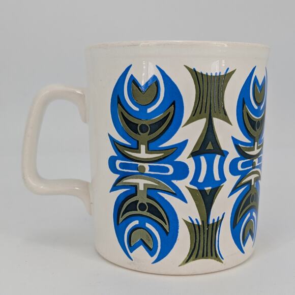 1970s Retro Mug Staffordshire Potteries Blue Green Geometric English Coffee Cup - Picture 3 of 8